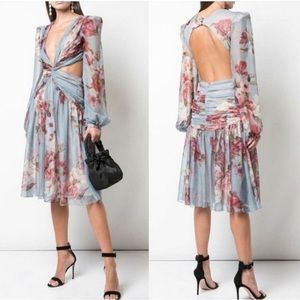 PatBo cut-out twist front midi-dress, long sleeve, open back, lined.